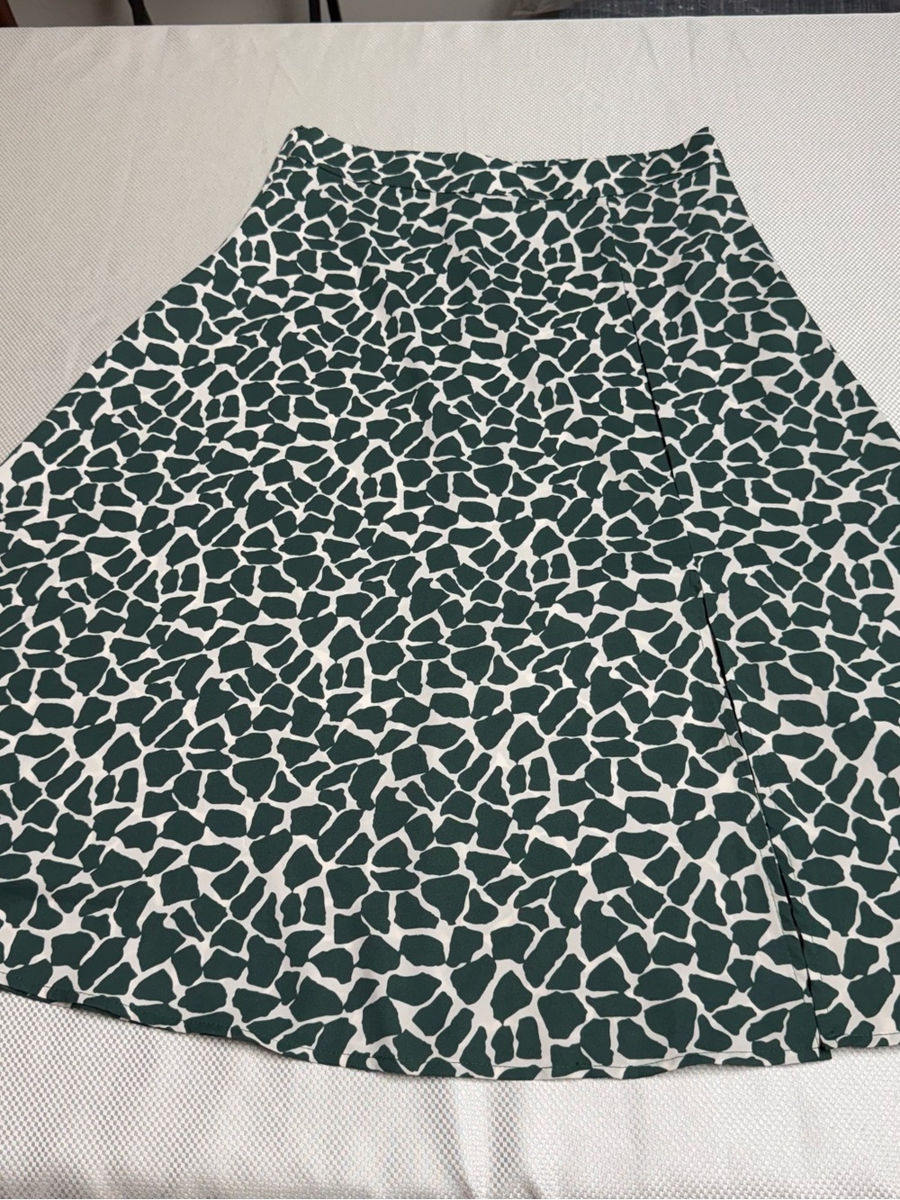 Green and White Printed Midi A-Line Skirt